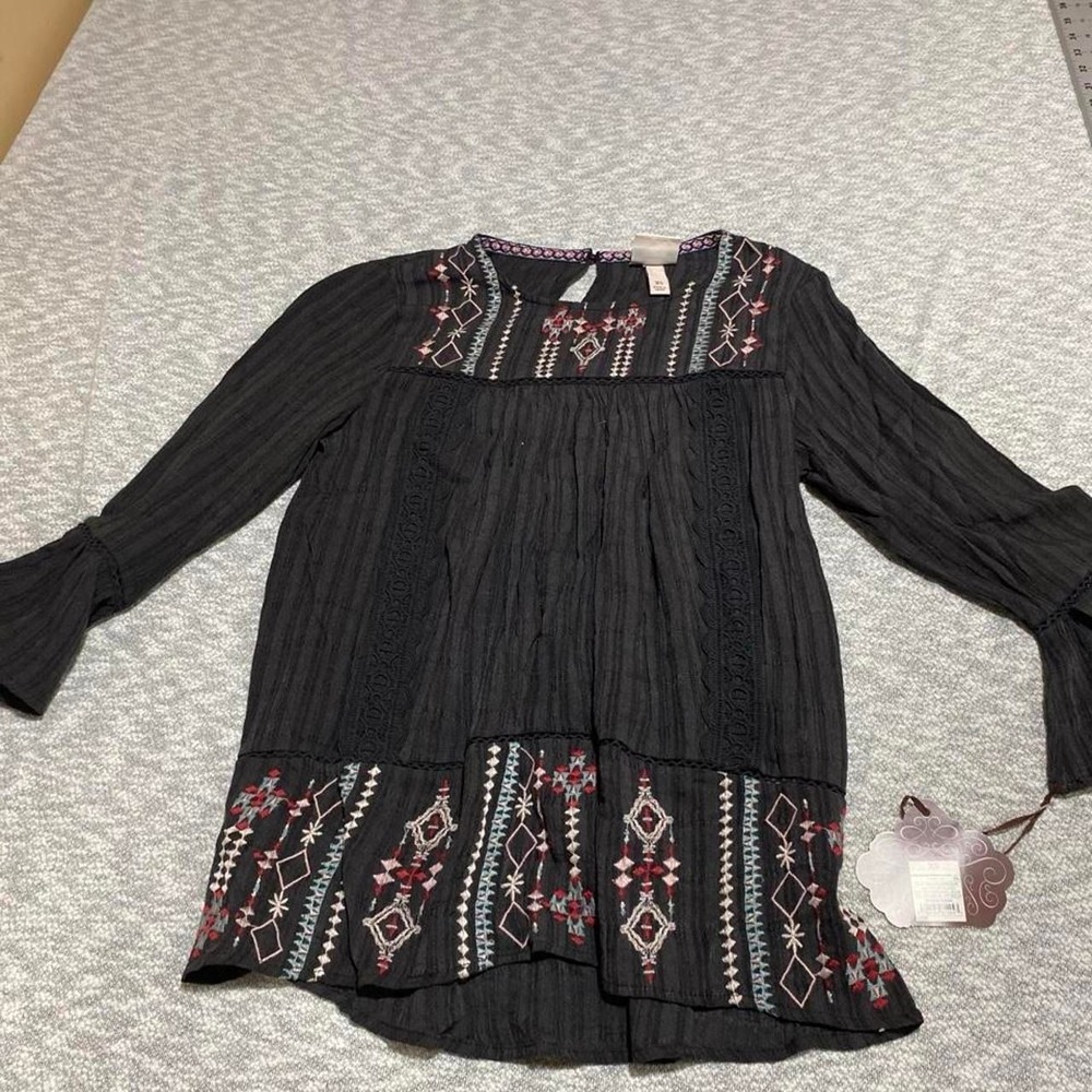 Knox Rose black blouse black multicolored  embroidery details women XS. SKU-B948